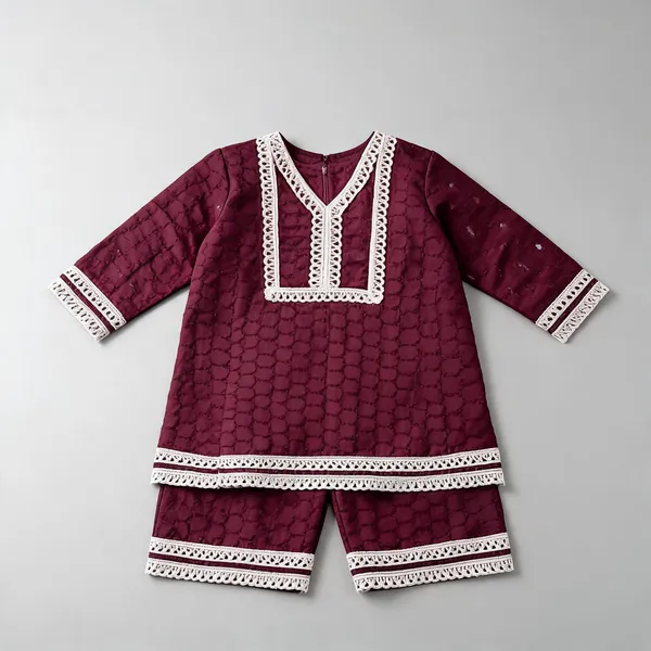Wine_Schiffli_Chikan_Cut-Work_Co-Ord_Set_For_Kids