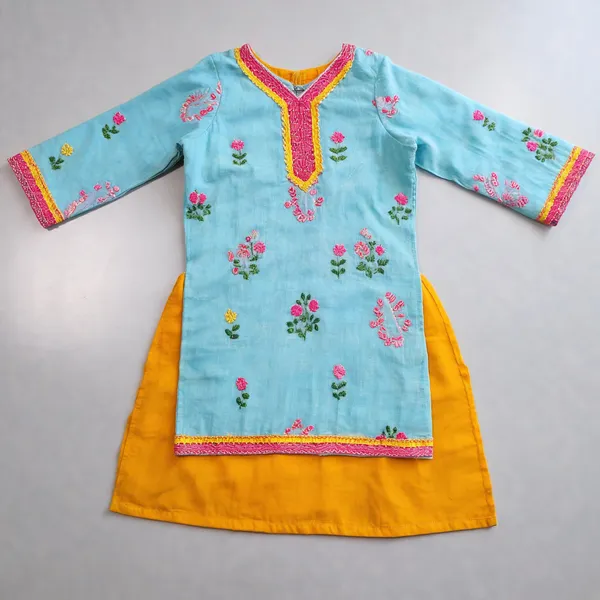 Yellow_Sea_Blue_Chanderi_Embroidered_Pakistani_Co-Ord_Set_For_Kids