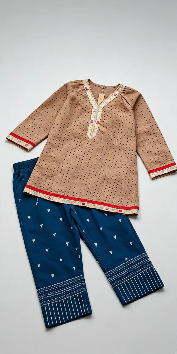 Brown_Schiffli_Chikan_Embroidered_Co-Ord_Set_For_Kids