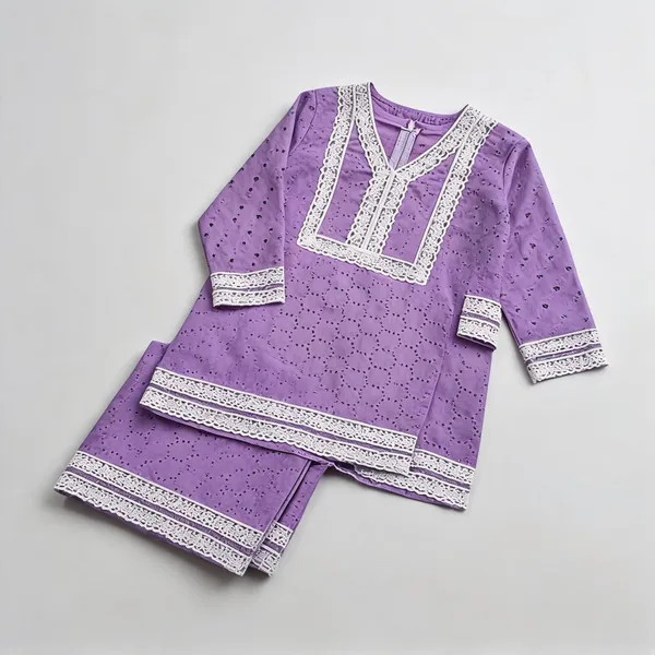 Purple_Schiffli_Chikan_Cut-Work_Co-Ord_Set_For_Kids