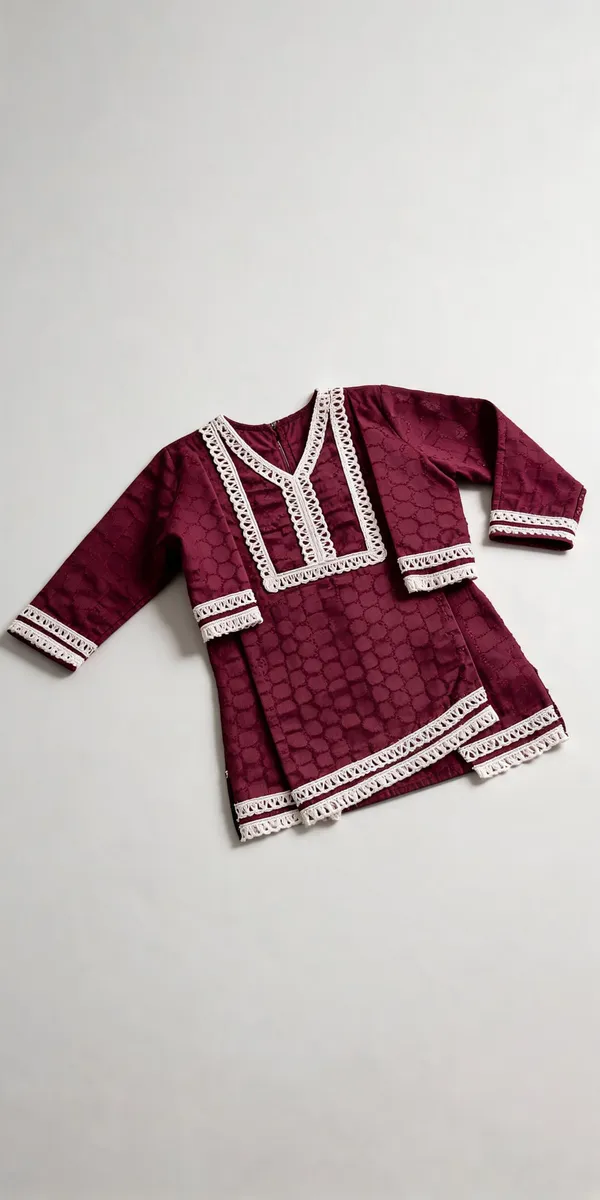 Wine_Schiffli_Chikan_Cut-Work_Co-Ord_Set_For_Kids