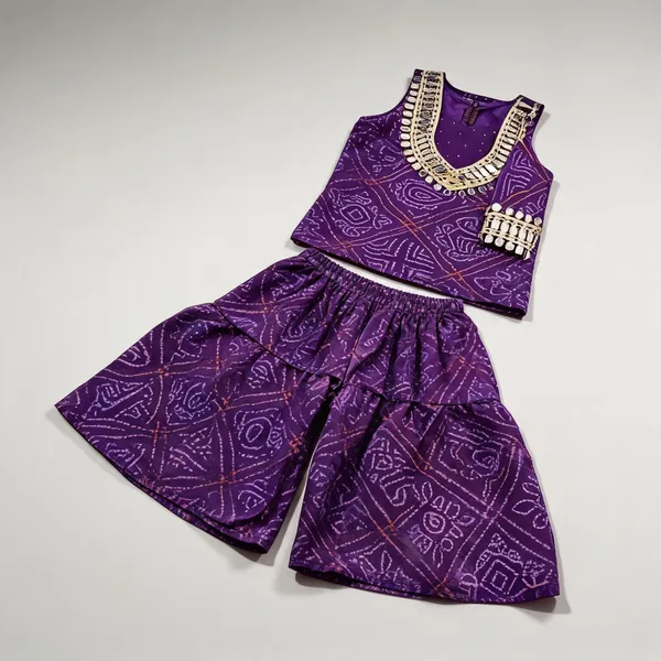 Purple_Georgette_Bandhani_Print_Sharara_Set_For_Kids