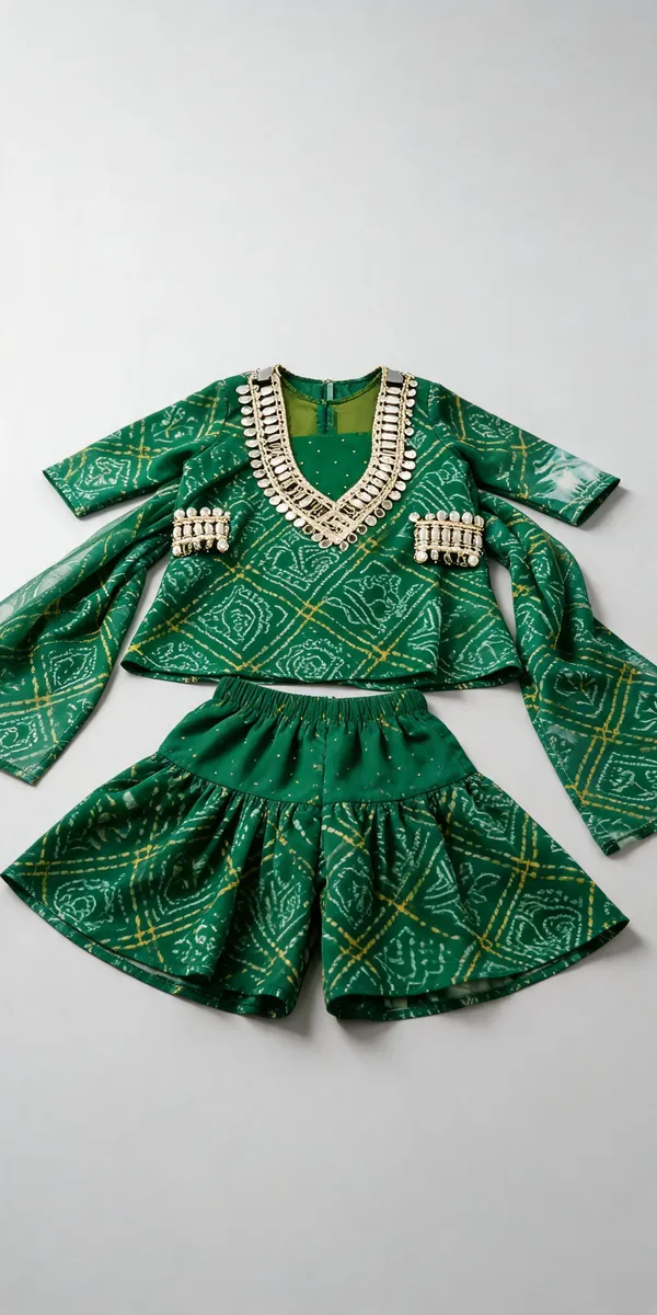 Green_Georgette_Bandhani_Print_Sharara_Set_For_Kids