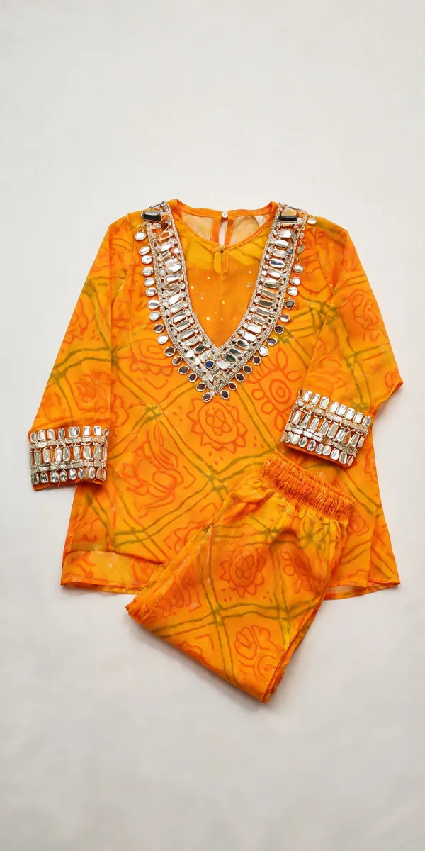 Yellow_Georgette_Bandhani_Print_Sharara_Set_For_Kids