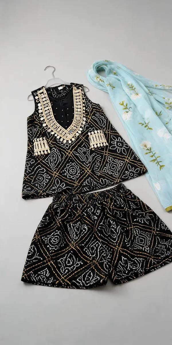 Green_Georgette_Bandhani_Print_Sharara_Set_For_Kids