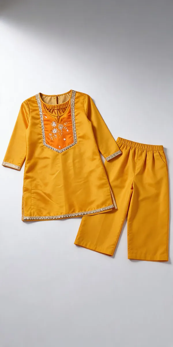 Yellow_Banarasi_Silk_Straight_Kurta_Palazzo_Set_For_Kids