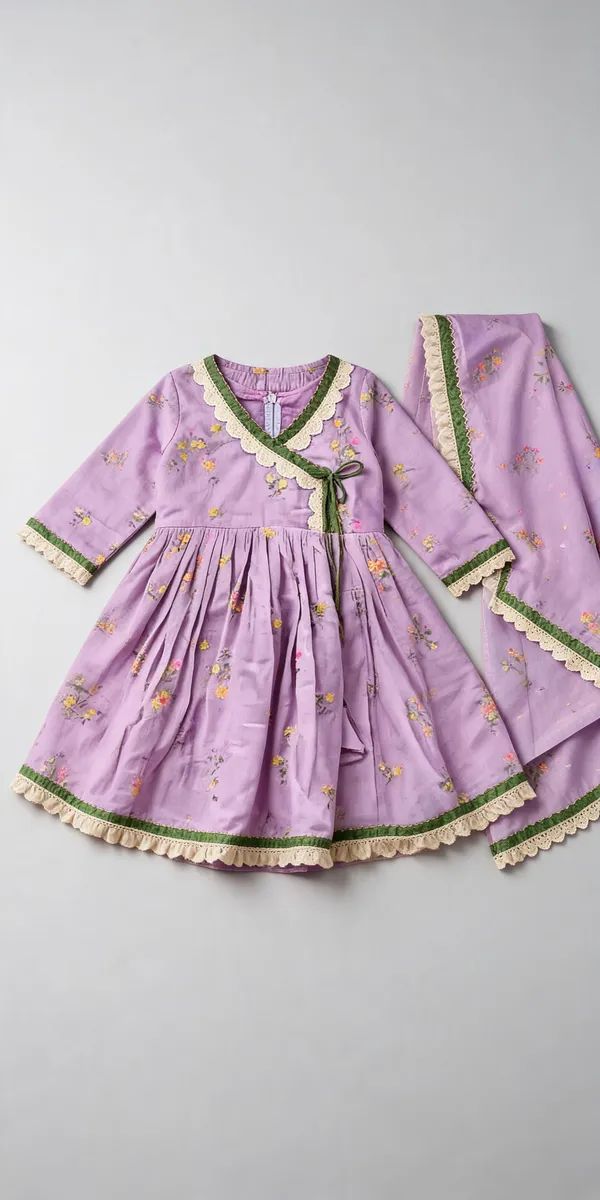 Lavender_Chanderi_Angrakha_Frock_Suit_For_Kids