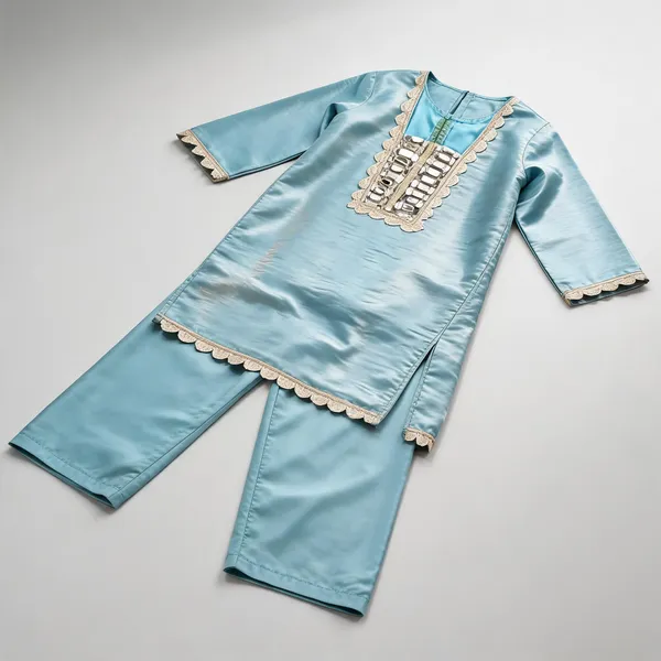 Sea_Blue_Satin_Silk_Mirror_Work_Kurta_Set_For_Kids