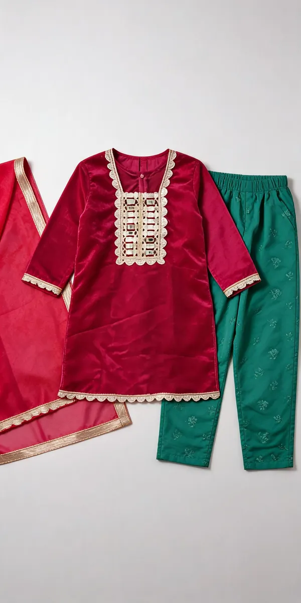 Rani_Satin_Silk_Mirror_Work_Kurta_Set_For_Kids