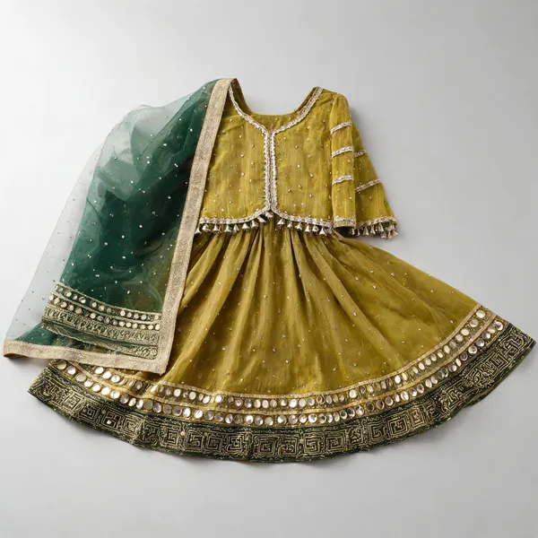 Green_Crush_Shimmer_Mirror_Handwork_Lehenga_Set_For_Kids