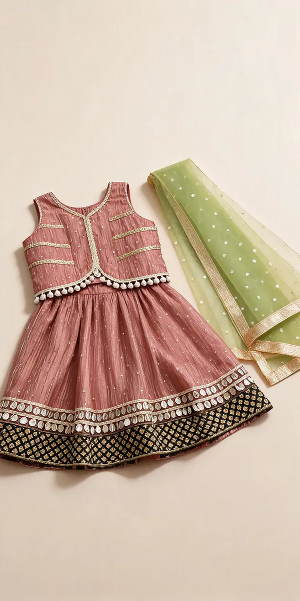 Peach_Crush_Shimmer_Mirror_Handwork_Lehenga_Set_For_Kids