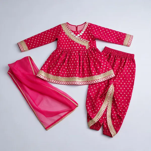 Rani_Pink_Banarasi_Angrakha_Tulip_Set_For_Kids