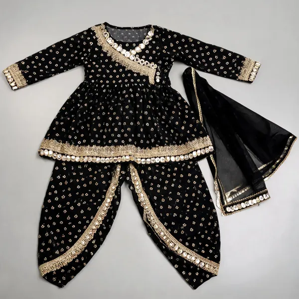 Black_Banarasi_Angrakha_Tulip_Set_For_Kids