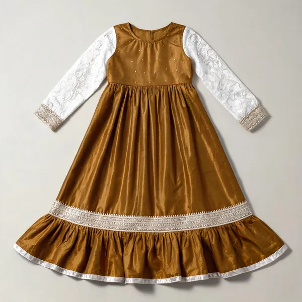 Mehndi_Green_Satin_Silk_Frill_One-Piece_Dress_For_Kids