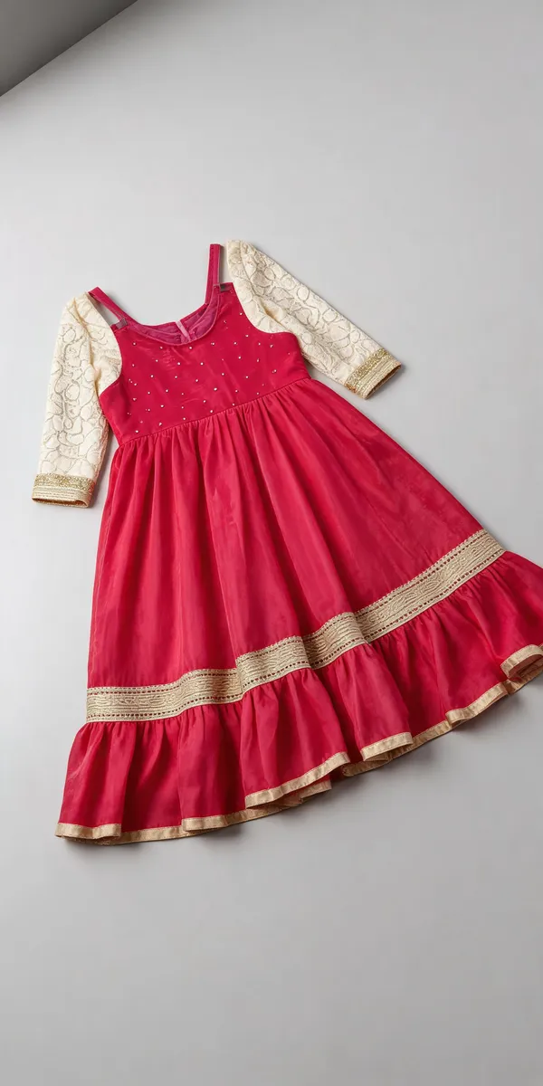 Satin_Silk_Frill_One-Piece_Dress_For_Kids