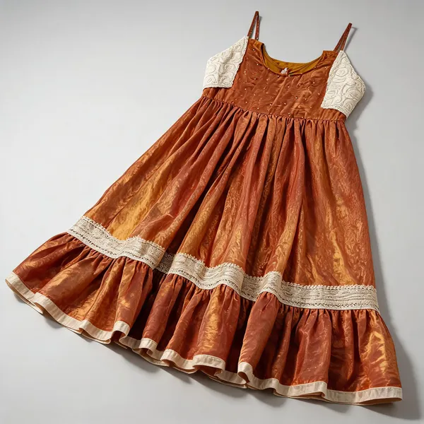 Rust_Satin_Silk_Frill_One-Piece_Dress_For_Kids