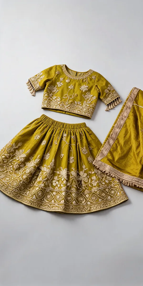 Lime_Green_Crush_Silk_Heavy_Handwork_Lehenga_Set_For_Kids