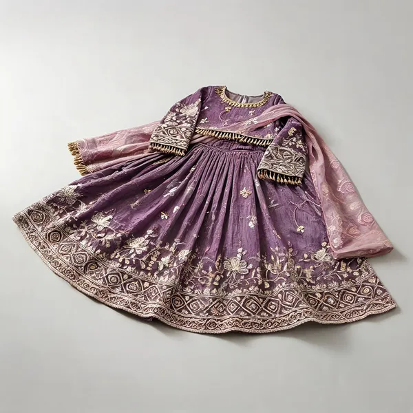 Lilac_Crush_Silk_Heavy_Handwork_Lehenga_Set_For_Kids