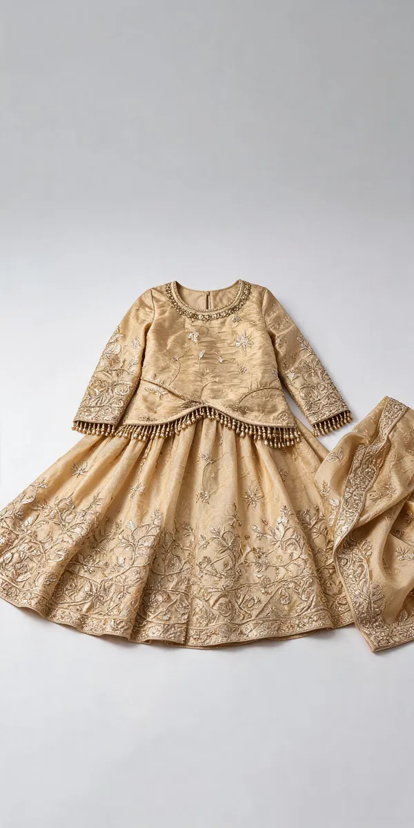 Gold_Crush_Silk_Heavy_Handwork_Lehenga_Set_For_Kids