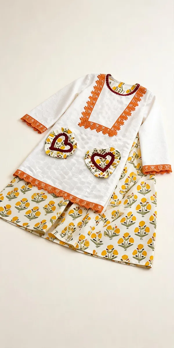 Yellow_White_Cotton_Block_Print_Farshi_Suit_For_Kids