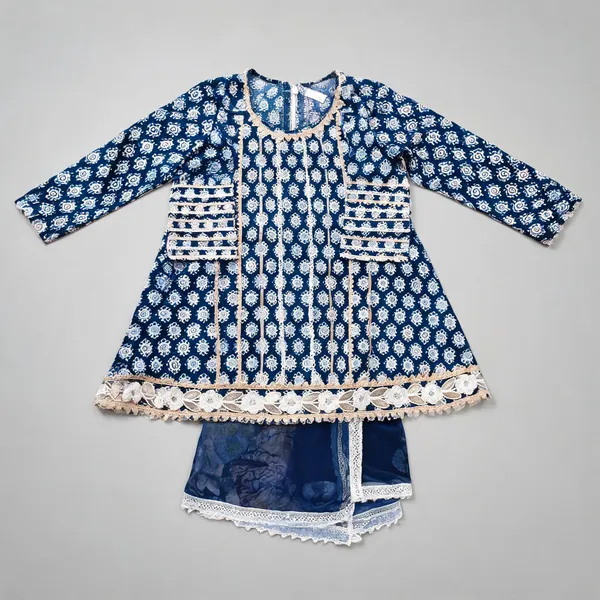 Blue_Pure_Cotton_Block_Print_Pakistani_Suit_Set_For_Kids