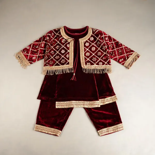 Ruby_Velvet_Embroidered_Jacket_Suit_Set_For_Kids