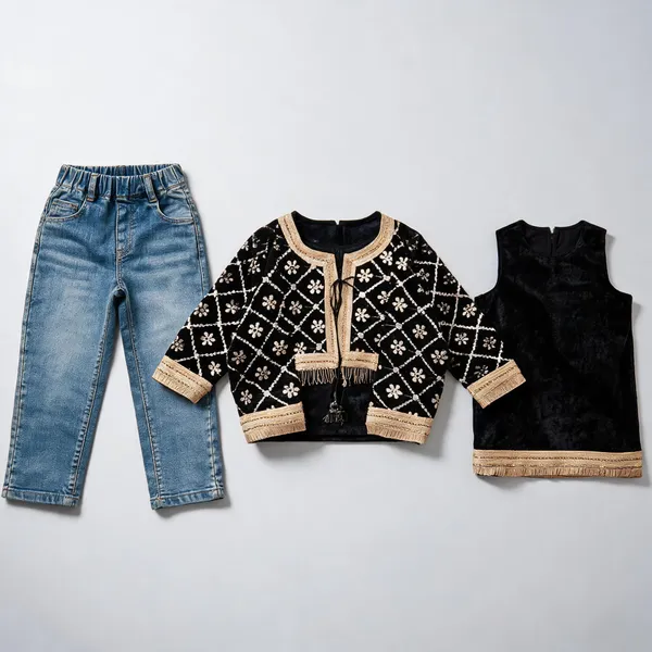 Green_Velvet_Embroidered_Jacket_Suit_Set_For_Kids