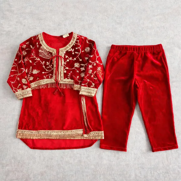 Red_Velvet_Embroidered_Jacket_Suit_Set_For_Kids