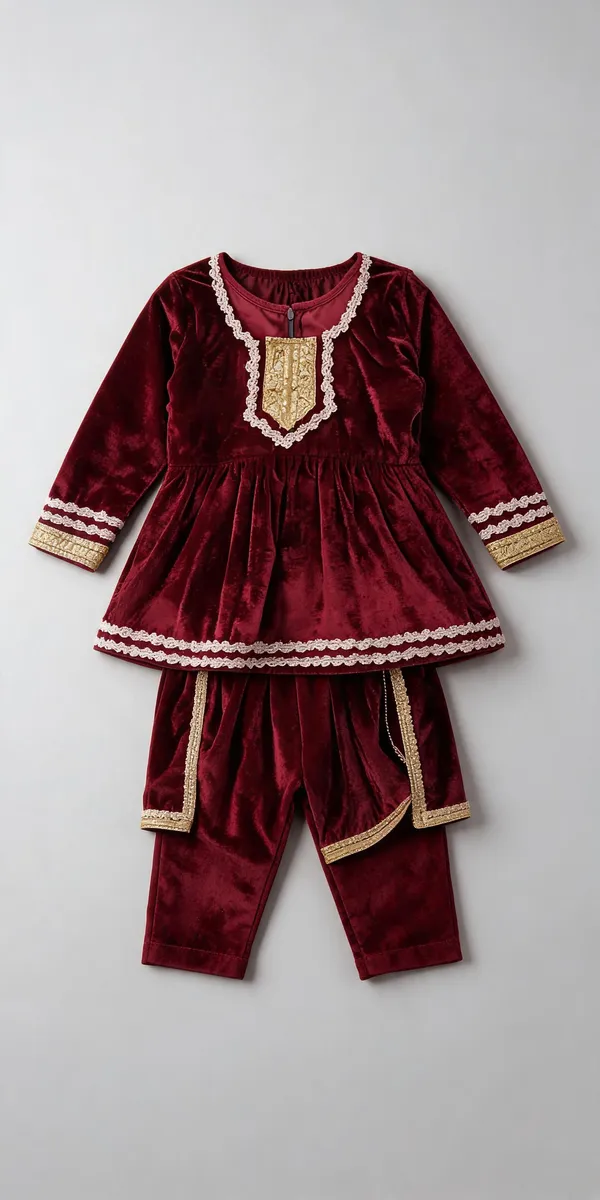 Maroon_Silk_Kurta_Dress_For_Kids