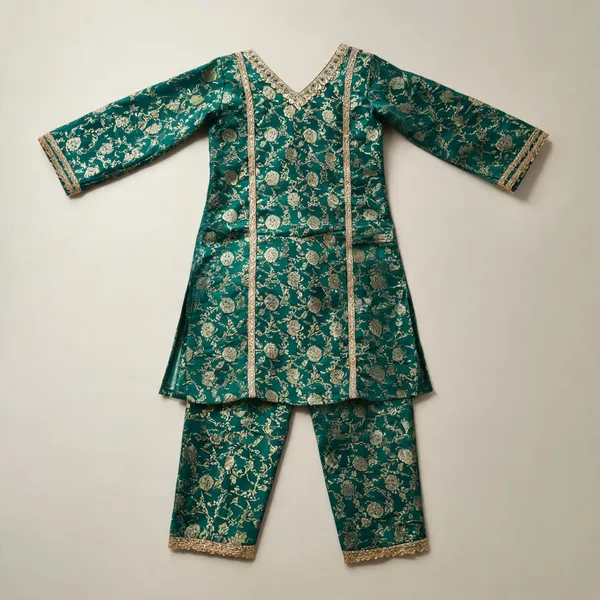 Green_Banarasi_Embellished_Co-Ord_Set_For_Kids