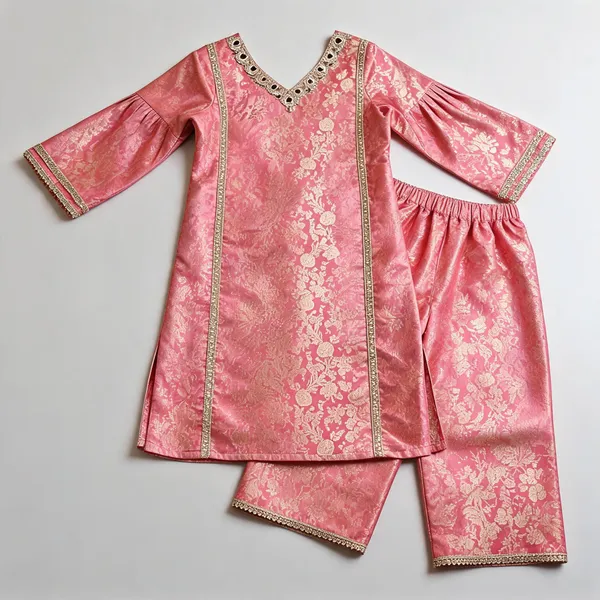 Pink_Banarasi_Embellished_Co-Ord_Set_For_Kids