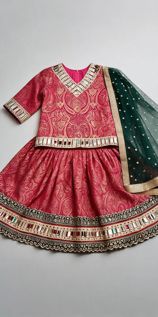 Rani_Jamawar_Mirror_Cutwork_Lehenga_Set_For_Kids