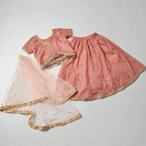 Peach_Silk_Embroidered_Lehenga_For_Kids