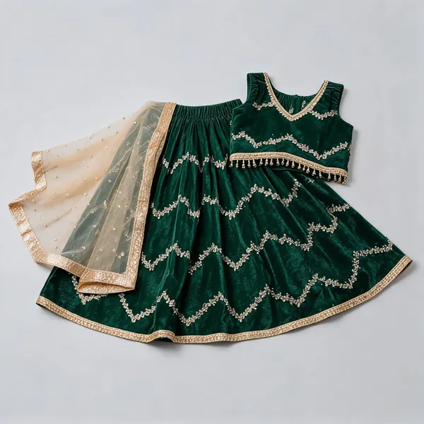 Green_Silk_Embroidered_Lehenga_Set_For_Kids