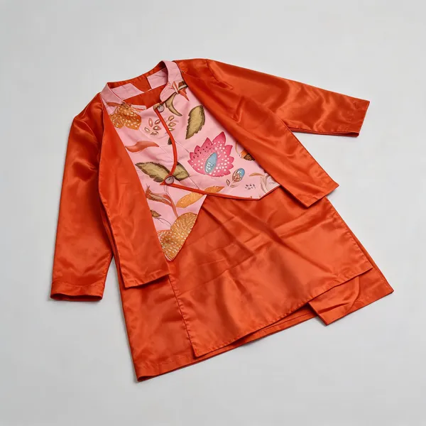Rust_Orange_Silk_Kurta_Jacket_Set_For_Kids