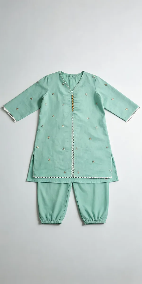 Luxury_Mal_Cotton_Indo_Western_2_Pcs_Set_Pista_Green