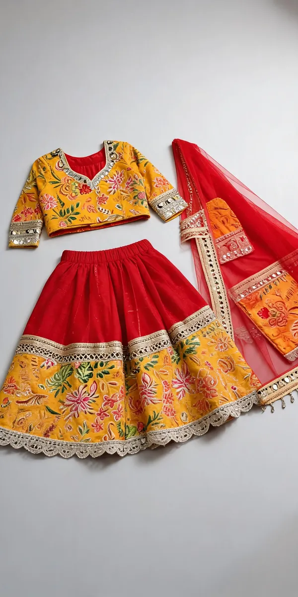 Yellow_Crepe_Mirror_Cutwork_Lehenga_Set_For_Kids