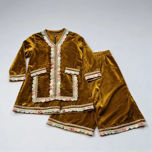 Mustard_Silk_Embroidered_Kurti_Sharara_Set_For_Kids
