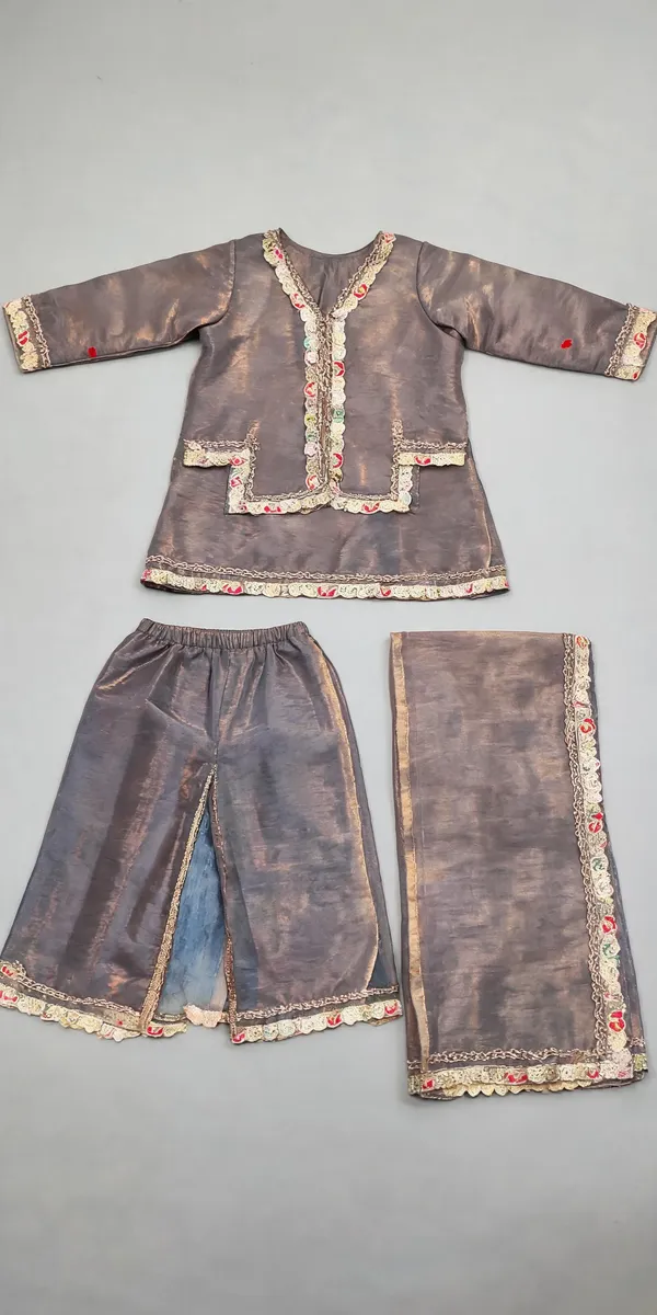 Grey_Silk_Embroidered_Kurti_Sharara_Set_For_Kids