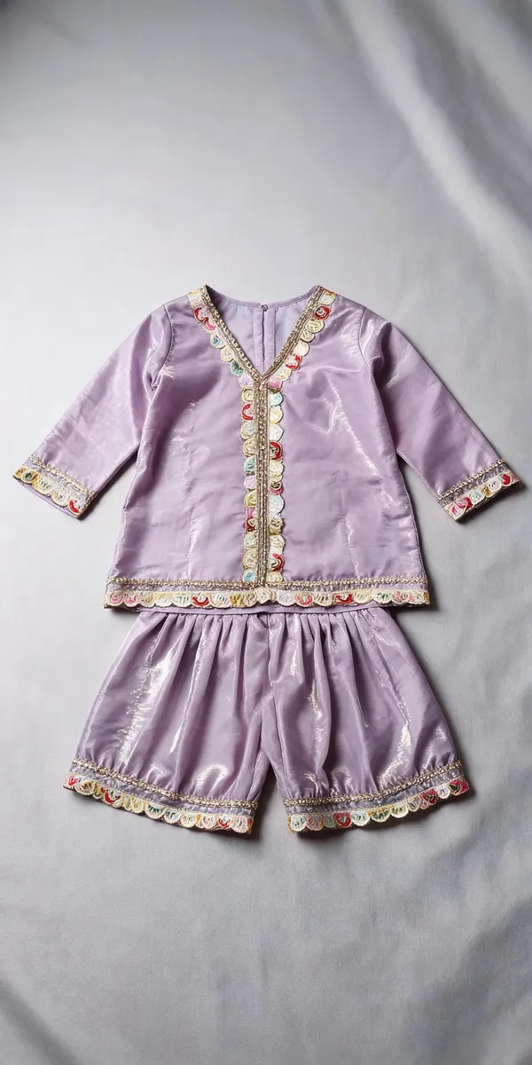 Lilac_Silk_Embroidered_Kurti_Sharara_Set_For_Kids