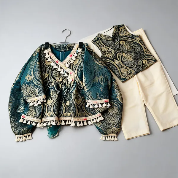 Green_Jamawar_Silk_Kurta_Festive_Matching_Outfit_For_Boys
