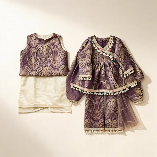 Red_Jamawar_Tulip_Festive_Matching_Outfit_For_Girls
