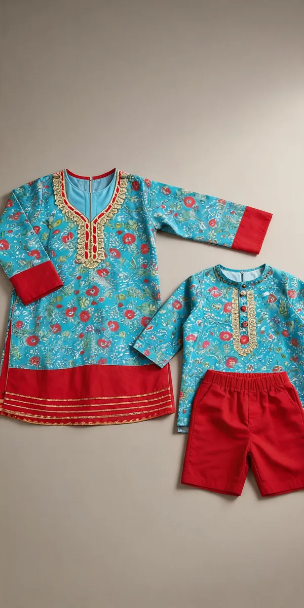 Blue_Chanderi_Gota_Work_Matching_Outfit_For_Girls