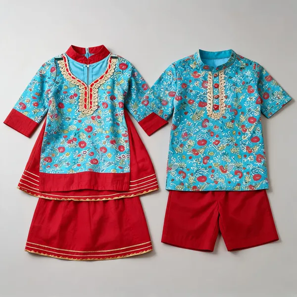 Light_Blue_Chanderi_Handwork_Brother_Sister_Matching_Outfit_For_Kids