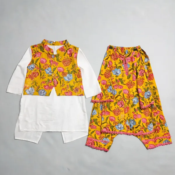 Yellow_Pure_Cotton_Brother_Sister_Matching_Outfit_For_Kids