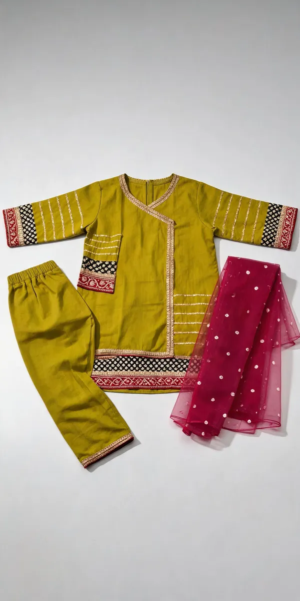 Mehndi_Green_Mal_Cotton_Handwork_Gota_Embroidered_Suit_Set_For_Kids