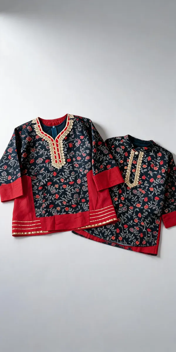 Green_Chanderi_Handwork_Brother_Sister_Matching_Outfit_For_Kids