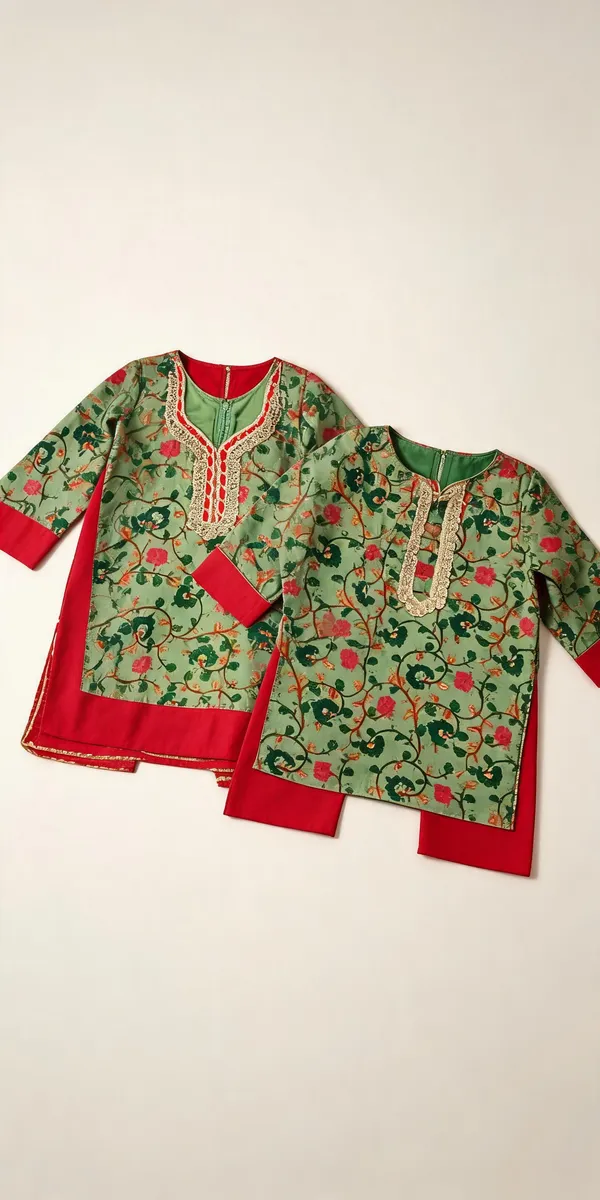 Premium_Mal_Chanderi_Brother_Sister_Combo_Green_For_Girl