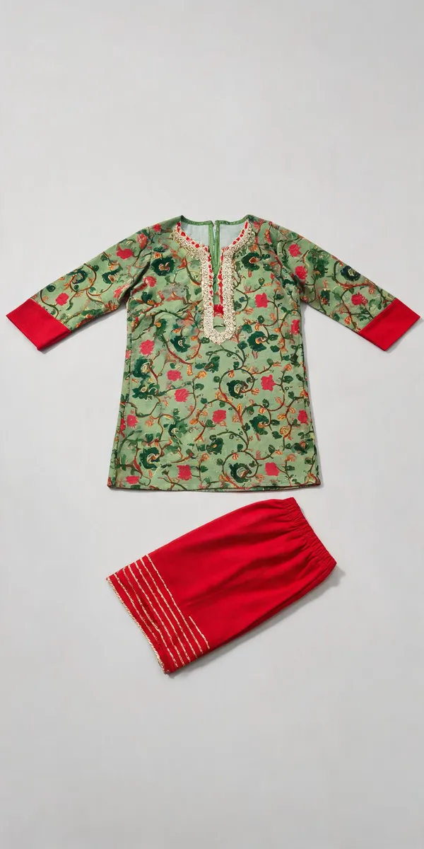 Green_Chanderi_Gota_Work_Matching_Outfit_For_Girls