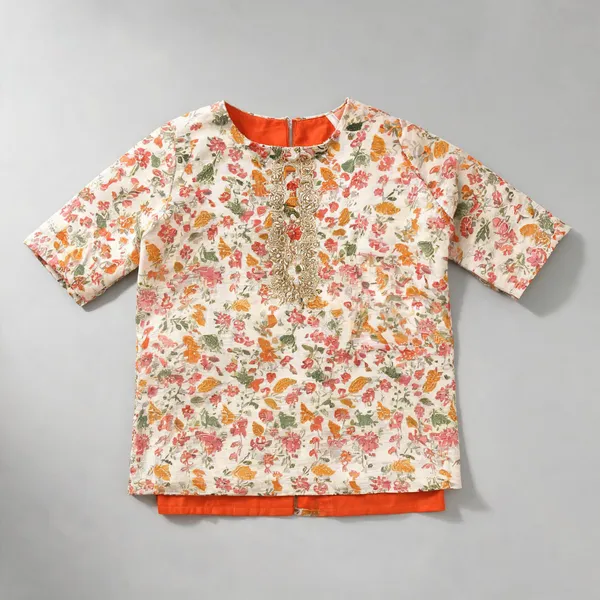 Off_White_Chanderi_Gota_Work_Matching_Outfit_For_Girls